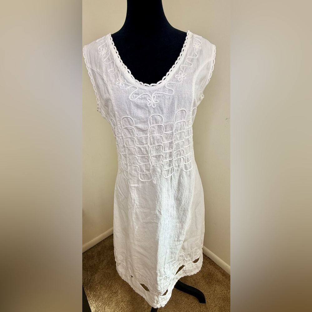Cotton Natural White Summer Preppy Classic Resort dress V neck sleeveless med - Picture 14 of 15